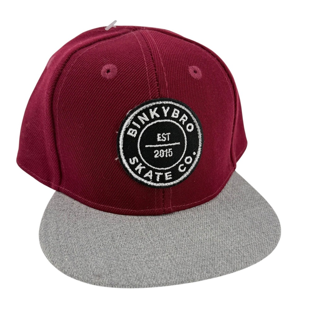 BinkyBro Skate Co Infant Snapback Hat Burgundy Grey Flat Brim Adjustable Cap - Picture 1 of 5